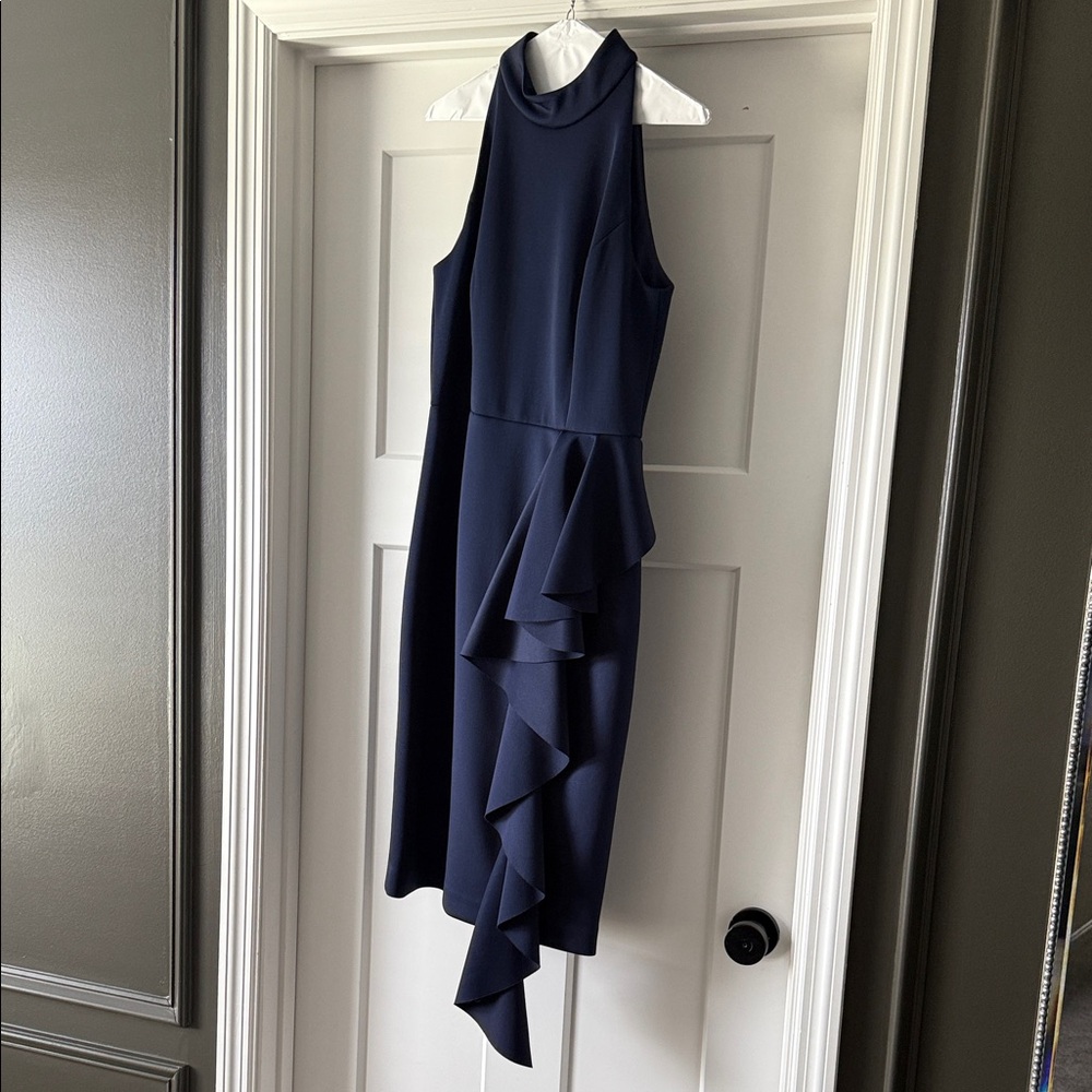 Eliza J Navy Asymmetrical Ruffle Dress